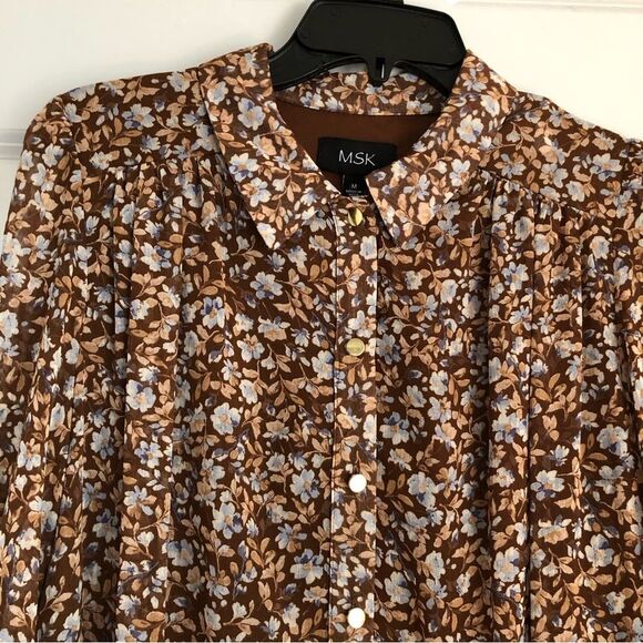 MSK DRESS WOMEN'S SIZE MEDIUM COLLARED BUTTON-DOWN CHIFFON RUFFLE HEM CHIFFON - Picture 8 of 12